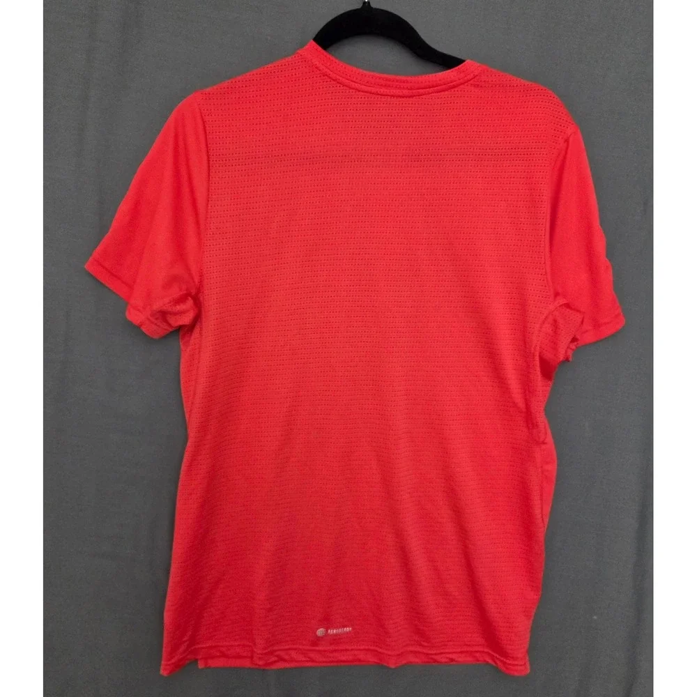 Adidas Aeroready Mens Short Sleeve Running Shirt Orange Reflective Stripes Med
